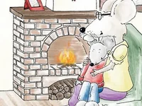 Zwei gezeichnete Mäuse vor dem Kamin