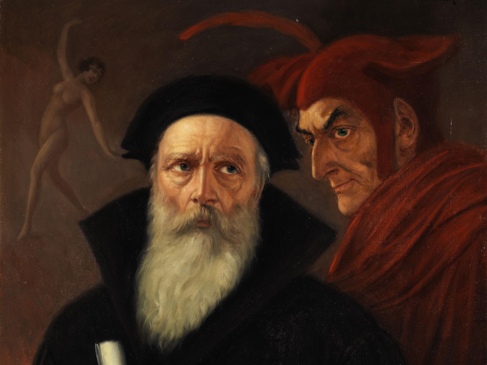 Faust und Mephisto. Öl auf Leinwand.