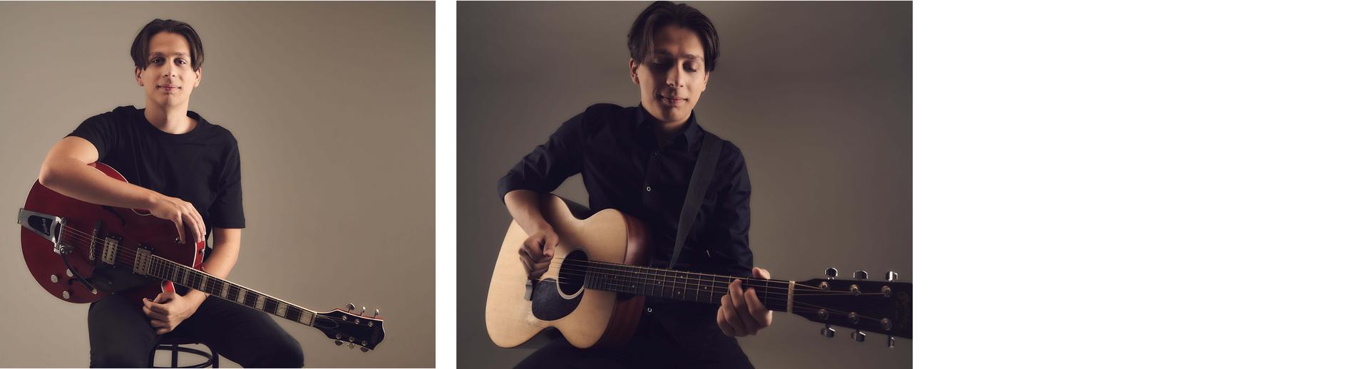 2 Fotos von Paul Thier mit Gitarre